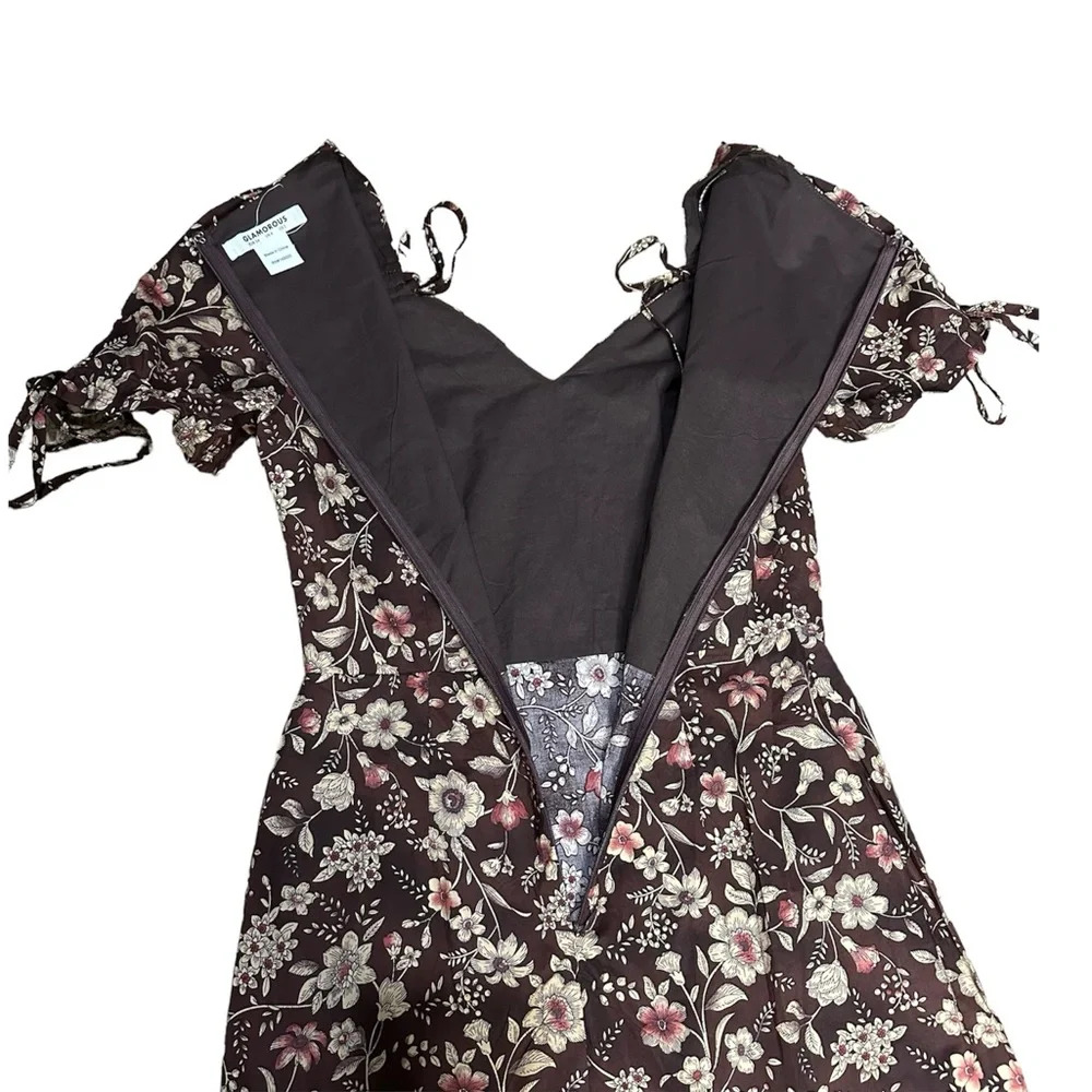 Glamorous ASOS Floral Y2K Dress Brown Size 2 - Picture 4 of 4